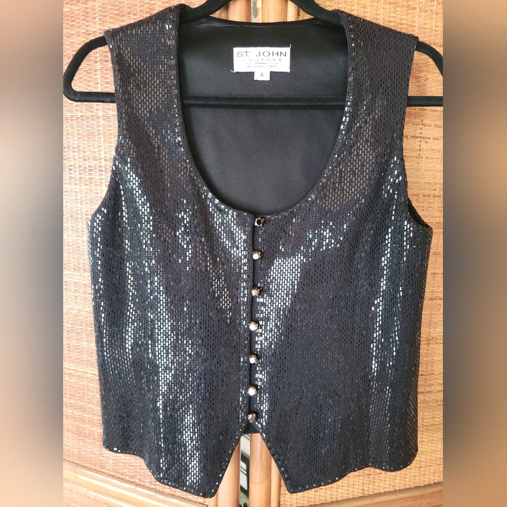 St John Black Sequin Sleeveless Vest Top